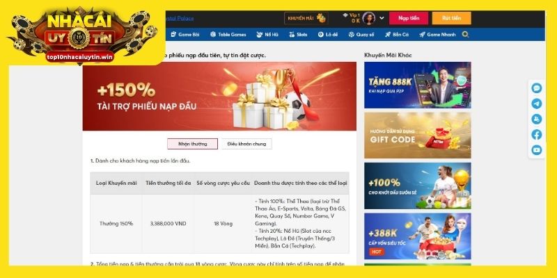 Tham gia ưu đãi nạp lên đến 150% tại Net88